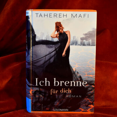 Foto des Buches "Ich brenne f&uuml;r dich". Das Cover zeigt eine junge Frau in einem wehenden schwarzen Kleid. Die Worte "Ich brenne" sind deutlich gr&ouml;&szlig;er geschrieben als der Rest des Titels.