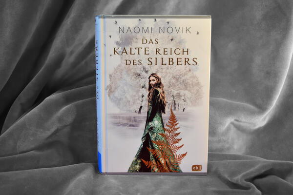 Foto des Buches "Das kalte Reich des Silbers". Das Cover zeigt eine junge Frau in einem pr&auml;chtigen gr&uuml;nen Kleid in einer Winterlandschaft vor B&auml;umen mit schneewei&szlig;en Bl&auml;ttern. Im Vordergrund schl&auml;ngelt sich ein golden gl&auml;nzender Zweig.