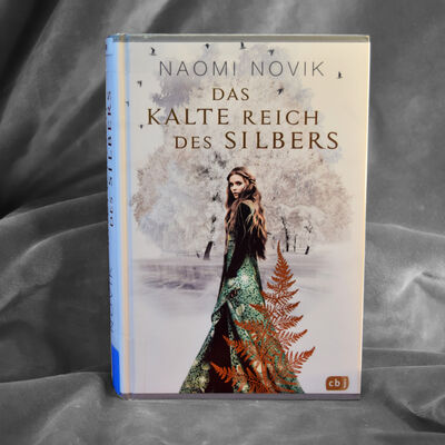 Foto des Buches "Das kalte Reich des Silbers". Das Cover zeigt eine junge Frau in einem pr&auml;chtigen gr&uuml;nen Kleid in einer Winterlandschaft vor B&auml;umen mit schneewei&szlig;en Bl&auml;ttern. Im Vordergrund schl&auml;ngelt sich ein golden gl&auml;nzender Zweig.
