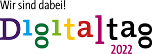Das Logo des bundesweiten Digitaltags 2022 mit der &Uuml;berschrift "Wir sind dabei!".