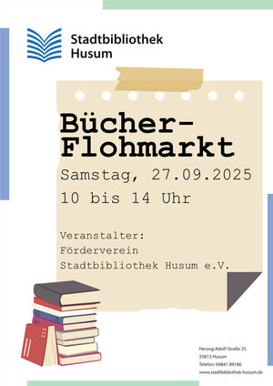 Plakat f&uuml;r den B&uuml;cher-Flohmarkt am 27.09.2025.
