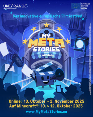 Werbe-Plakat f&uuml;r das Europ&auml;ische Online-Film-Festival "MyMetaStories"  vom 10. Oktober bis zum 2. November 2025.