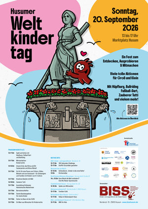 Plakat mit zum Weltkindertag 2026 in Husum mit Programmhinweisen.