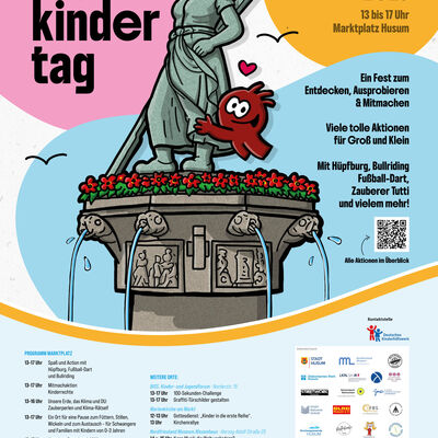 Plakat mit zum Weltkindertag 2026 in Husum mit Programmhinweisen.
